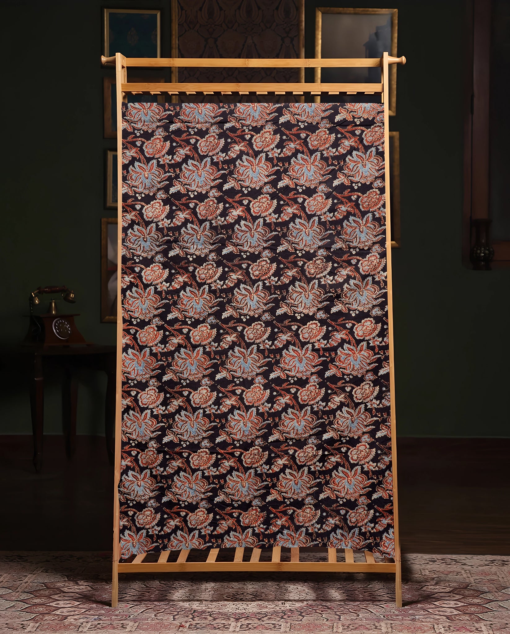 Ajrak Midnight Blossom | Handcrafted Ajrak Fabric