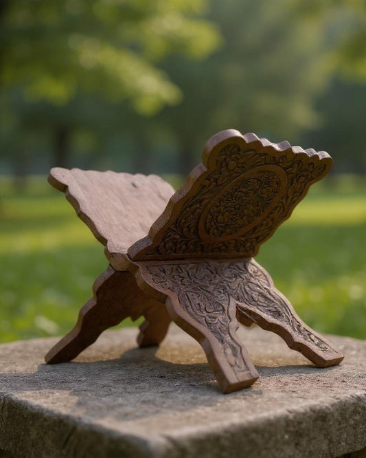 Sacred Rest: Hand-Carved Wooden Book Stand (Rehal)
