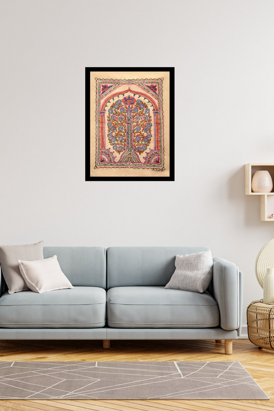 Floral Chakra Tree – Madhubani Painting of Blossoms & Spiritual Circles