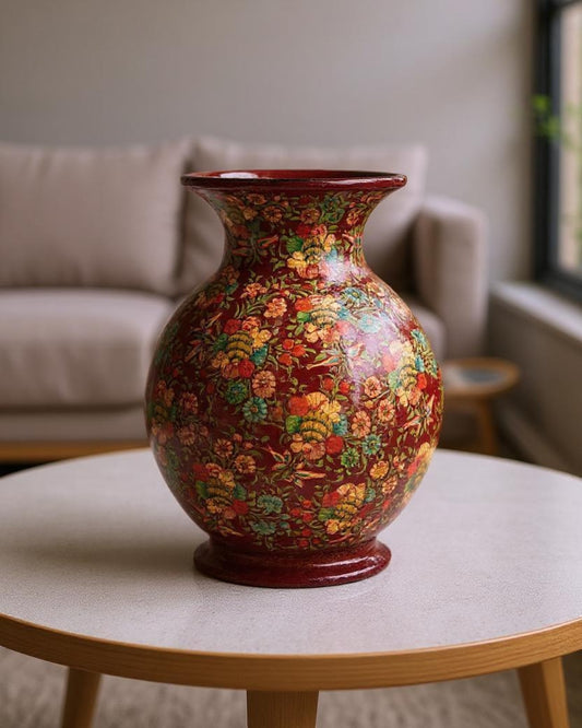 Kashmiri Crimson Bloom Vase | Handcrafted Decorative Flower Vase