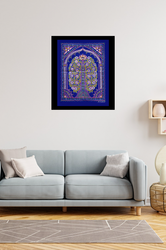 Crown Bloom Tree – Handpainted Madhubani Art Depicting Blooming Majesty