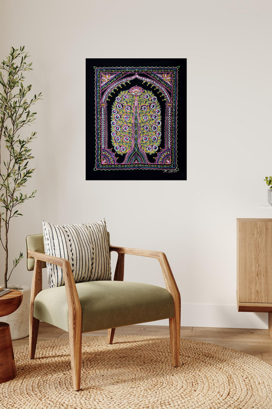 Blooming Peacock Tree – Vibrant Madhubani Folk Art