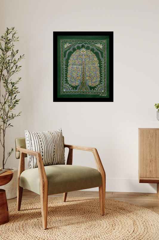 Floral Arch Tree – Handpainted Madhubani Art Depicting Blossoming Beauty