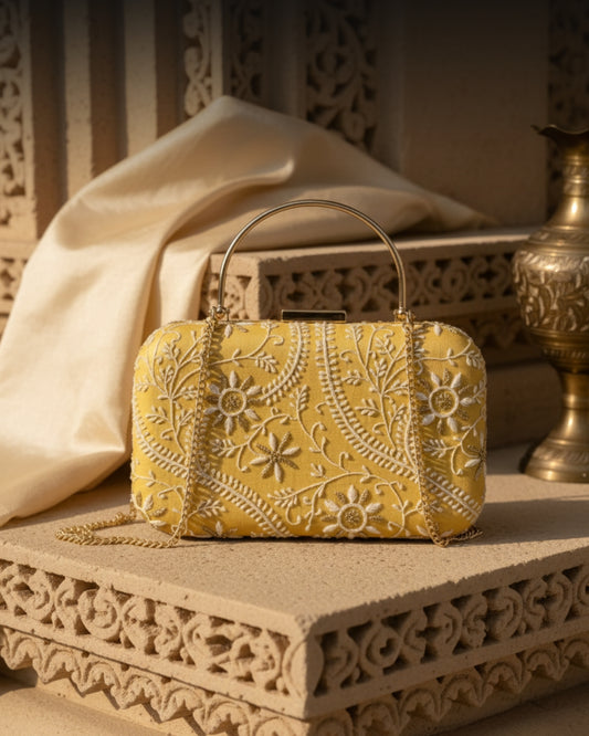 Tazeen – Tussar Silk Chikankari Clutch with Sling