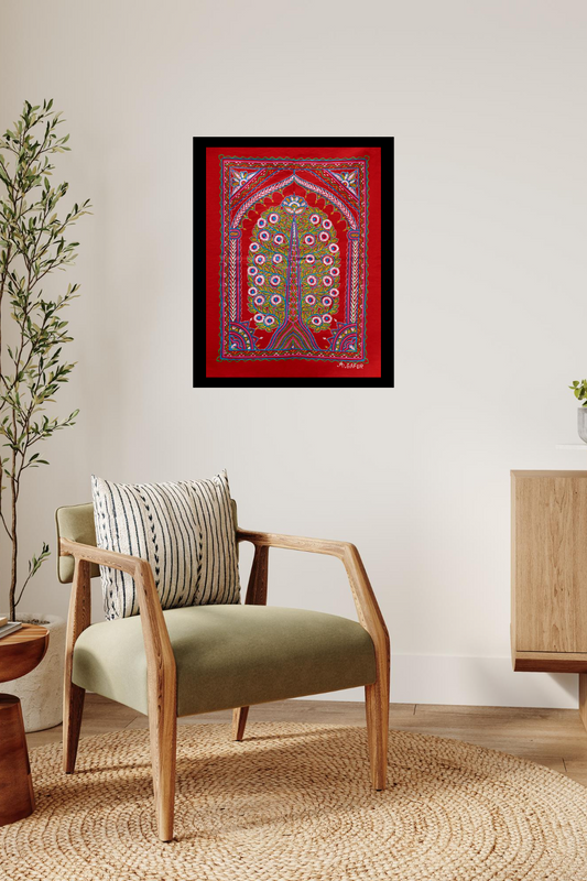 Ethnic Wall Décor – Sunburst Tree Madhubani Canvas