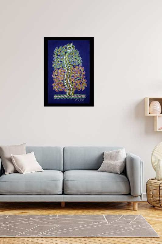 Braided Trunk Tree – Handpainted Madhubani Art Depicting Twisting Tree Trunks