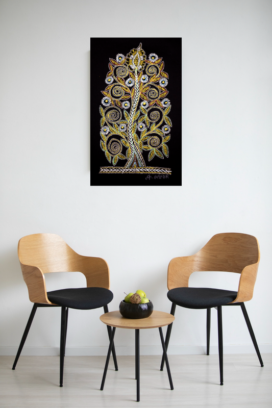Crowned Spiral Tree – Traditional Mithila Madhubani Painting