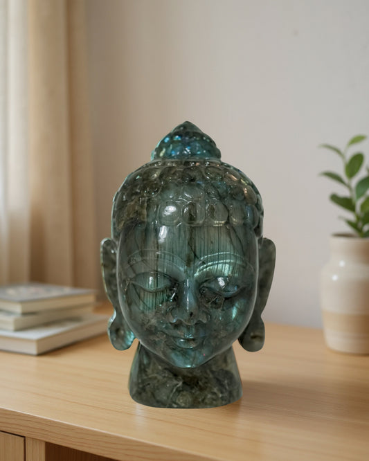 Decorative Buddha Head – Labradorite Gemstone for Meditation
