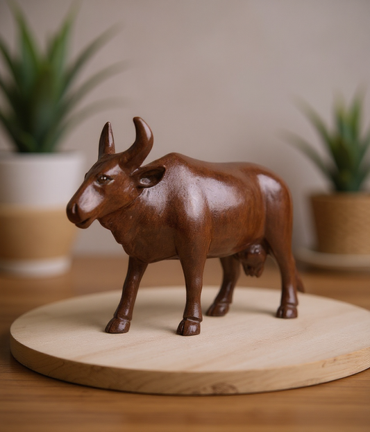 Hand-Carved Wooden Bull Figurine