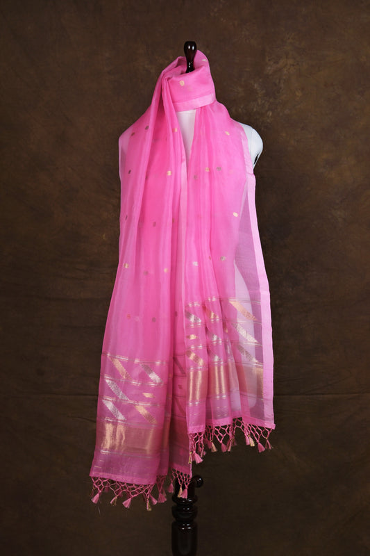 Gulabi Rangrez Dupatta | Handwoven Banarasi Silk Dupatta