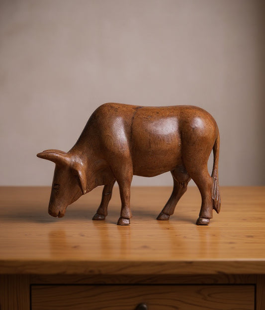 Earthgraze Cow | Handcrafted Wooden Cow Figurine for Home & Décor