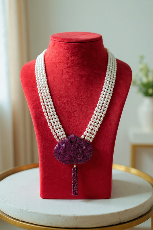 Royal Bloom Ruby-Pearl Jewellry – Festive & Bridal Necklace