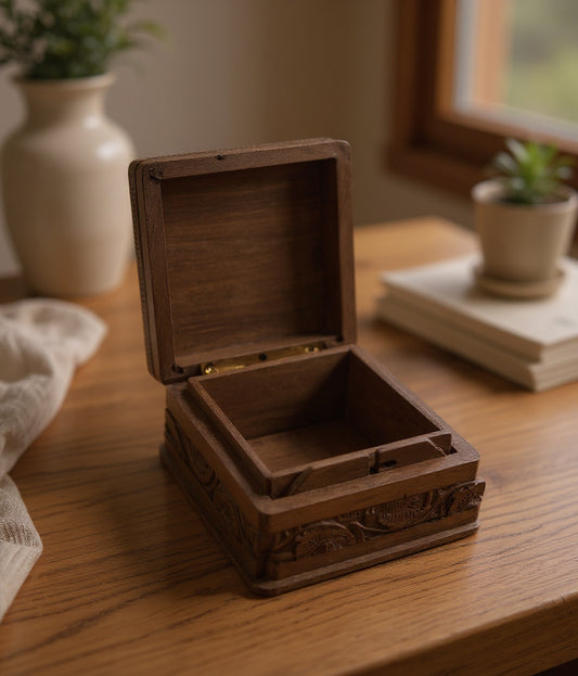 Whisperwood Carved Keepsake Box | Handcrafted Wooden Memory & Jewellry Storage