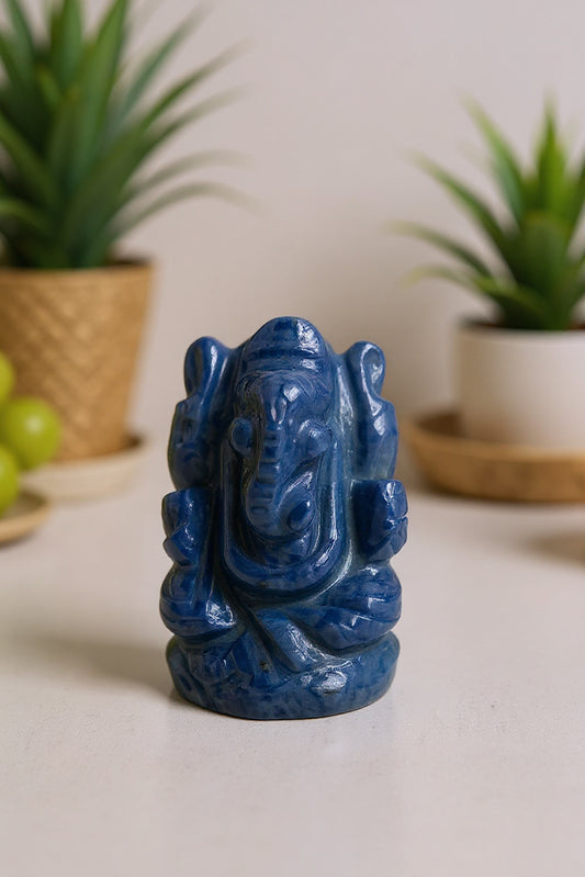 Blue Sapphire Ganesha Carving – Mindfulness & Devotional Décor
