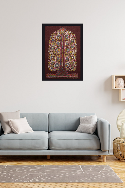 Blooming Paisley Tree – Vibrant Madhubani Folk Art