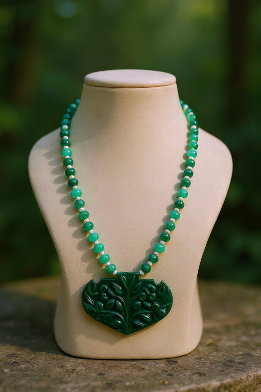 Green Emerald Leaf Necklace – Heritage-Inspired Designer Jewelry