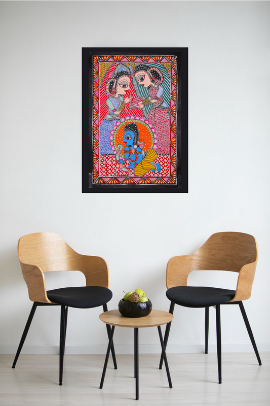 Shadows of Motherhood – Matri Chhaya Madhubani Artistic Painting