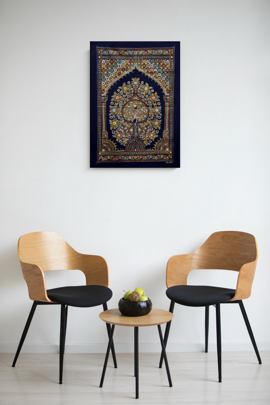 Handcrafted Peacock Medallion Tree Madhubani Artwork – Cultural & Artistic Décor