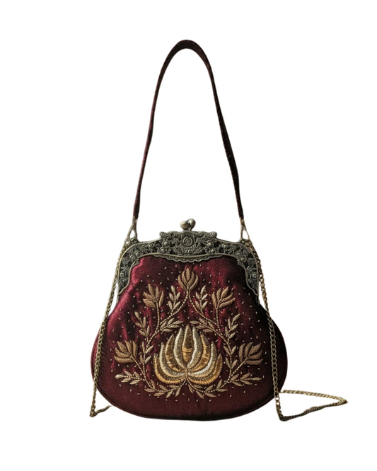Begum’s Treasure – Handcrafted Zardozi Velvet Clutch