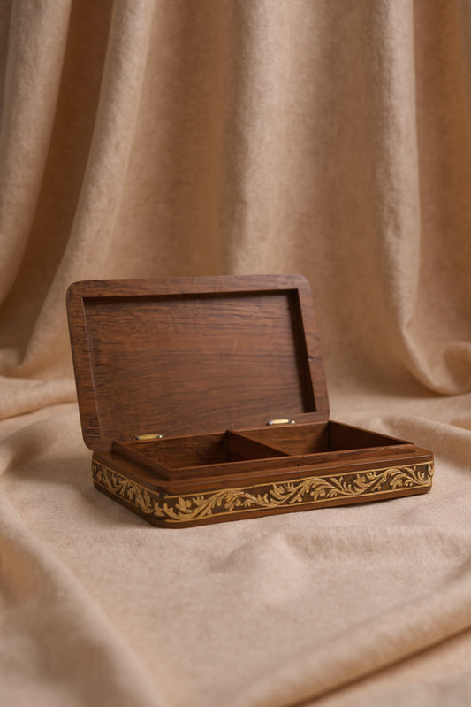 Village Life Walnut Wood Inlay Box | Handcrafted Kashmiri Wooden Art Storage Box
