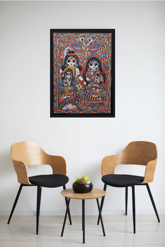 Shiv Parivaar Madhubani Artwork – Elegant Lord Shiva & Family Wall Décor