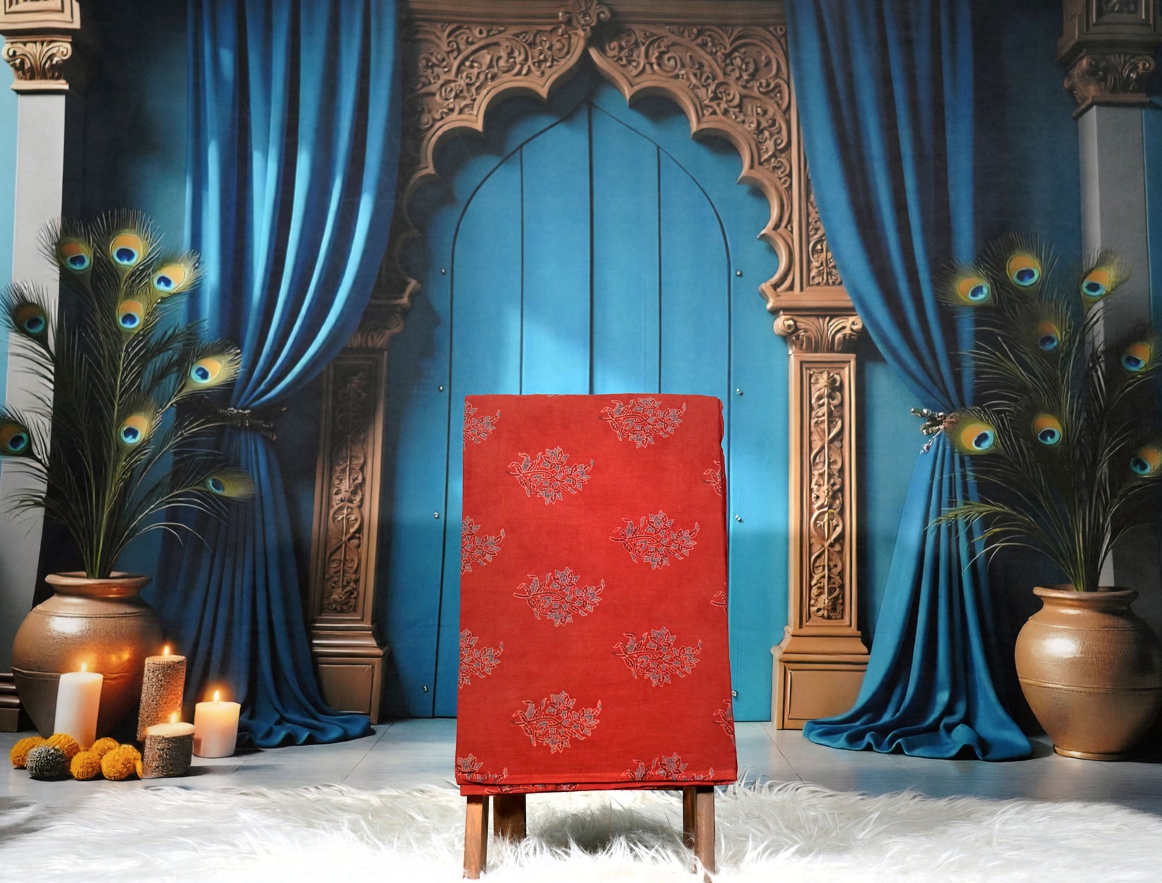 Ajrak Terracotta Vine | Handcrafted Ajrak Fabric