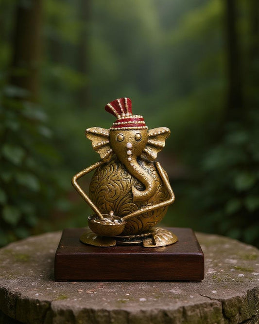 Royal Rhythm: Dhokra Art Ganesha Musician | Handcrafted Tribal Brass Idol