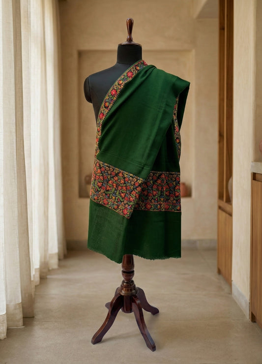 Emerald Palledar Heritage Pashmina | Handwoven Kashida Shawl