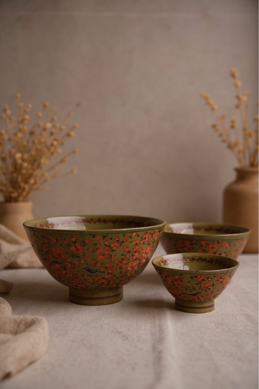 Whispering Sakura Nesting Bowls | Handcrafted Floral Wooden Bowl Set