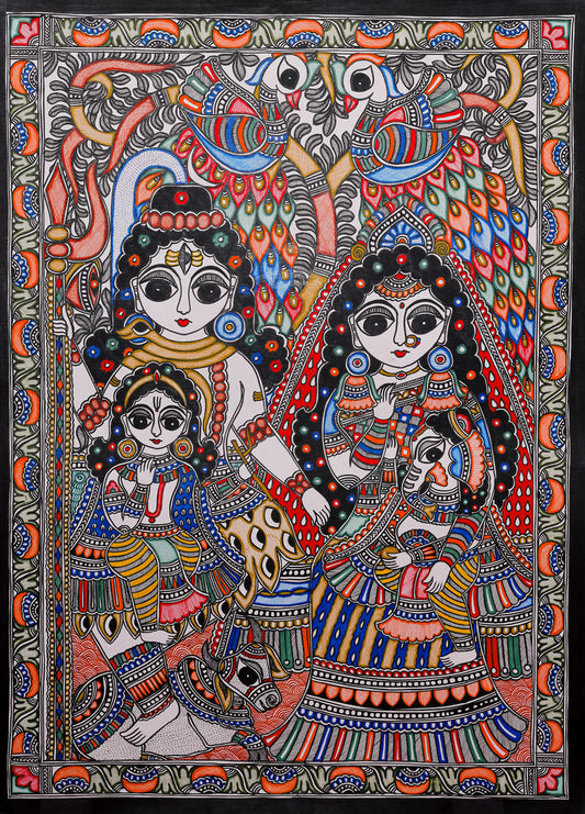 Shiv Parivaar Madhubani Artwork – Elegant Lord Shiva & Family Wall Décor