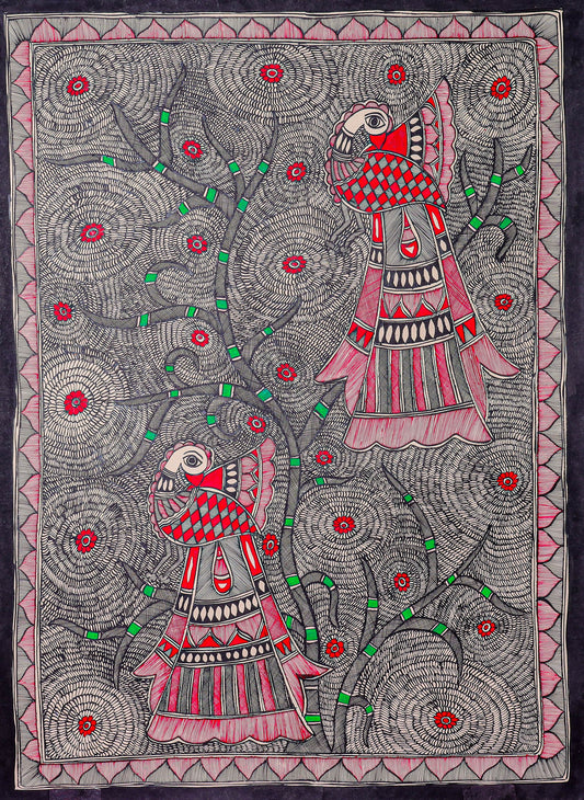 Handmade Pehli Barish Canvas Painting – Madhubani Artistic Home Accent