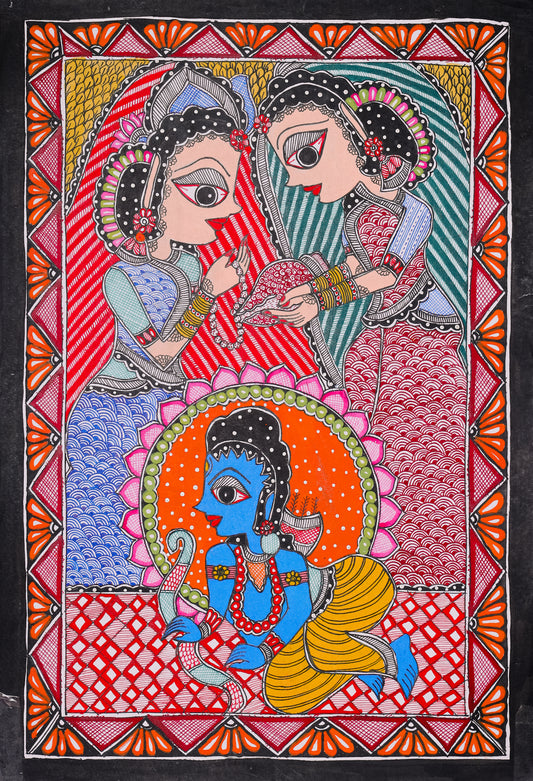 Shadows of Motherhood – Matri Chhaya Madhubani Artistic Painting