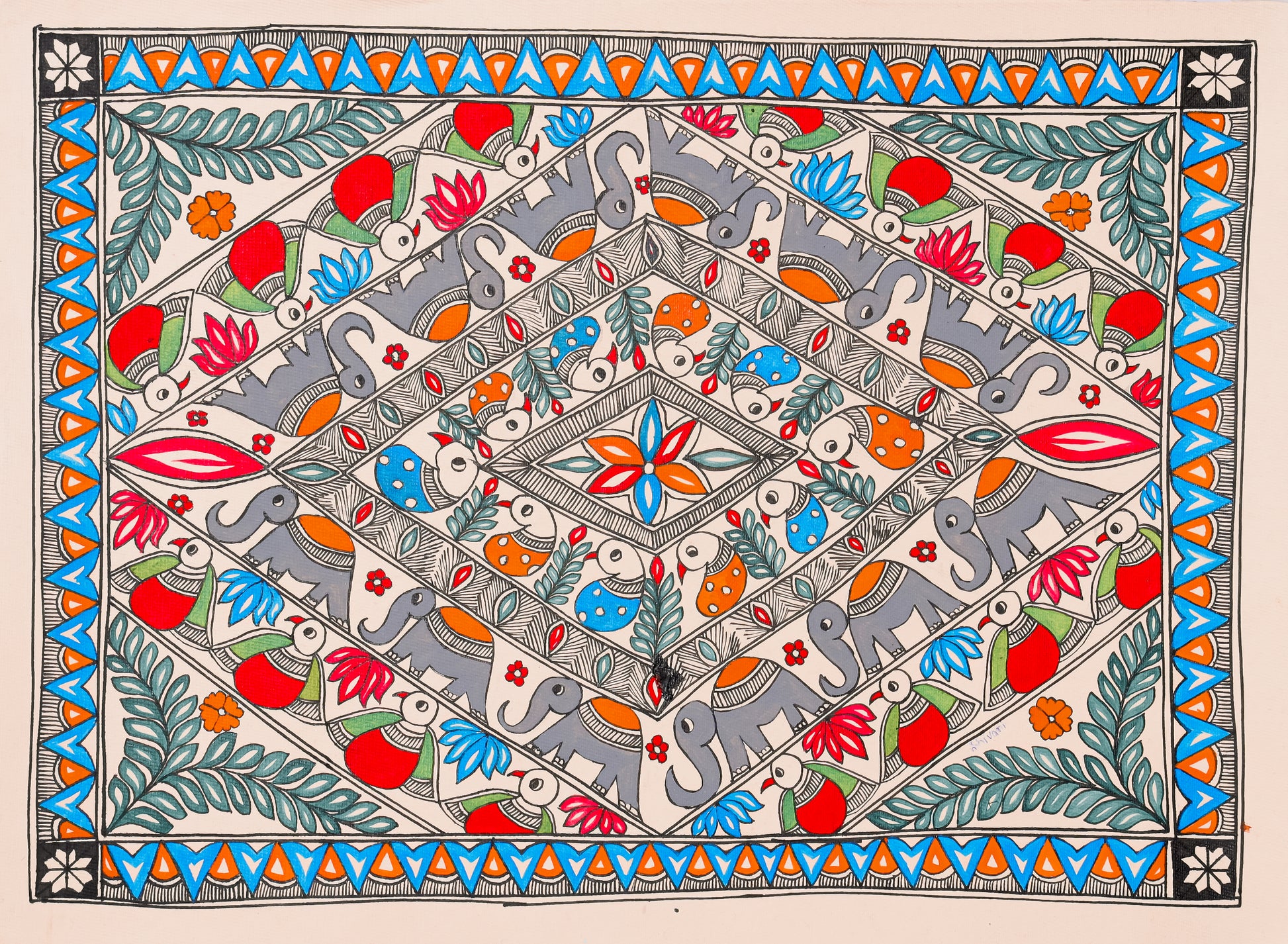 Rajgaj Yatra – Handpainted Madhubani Art Symbolizing Royal Procession