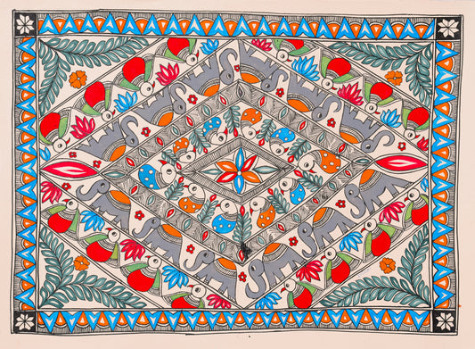 Rajgaj Yatra – Handpainted Madhubani Art Symbolizing Royal Procession