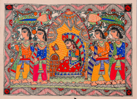 Sanskriti ki Sawari – Handpainted Madhubani Art Depicting Cultural Journey