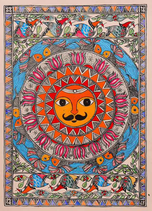 Handcrafted Surya Samriddhi Madhubani Artwork – Cultural & Artistic Décor