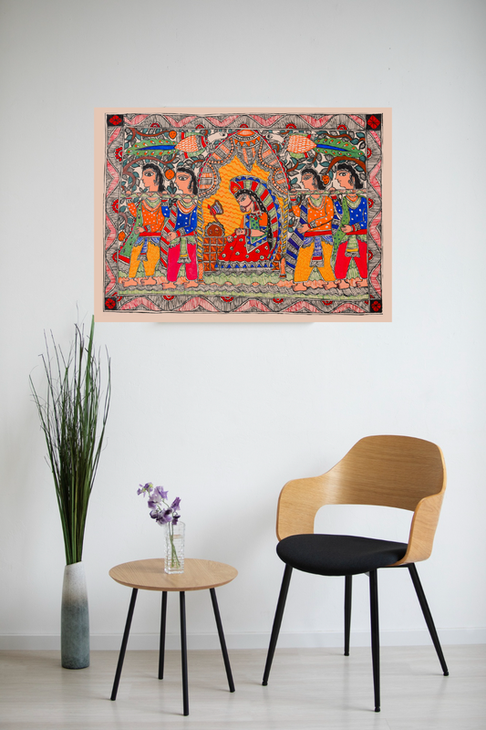 Sanskriti ki Sawari – Handpainted Madhubani Art Depicting Cultural Journey