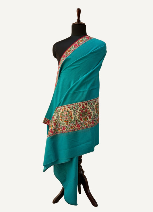 Teal Kashmiri Palledar Pashmina | Kashida Embroidery Shawl