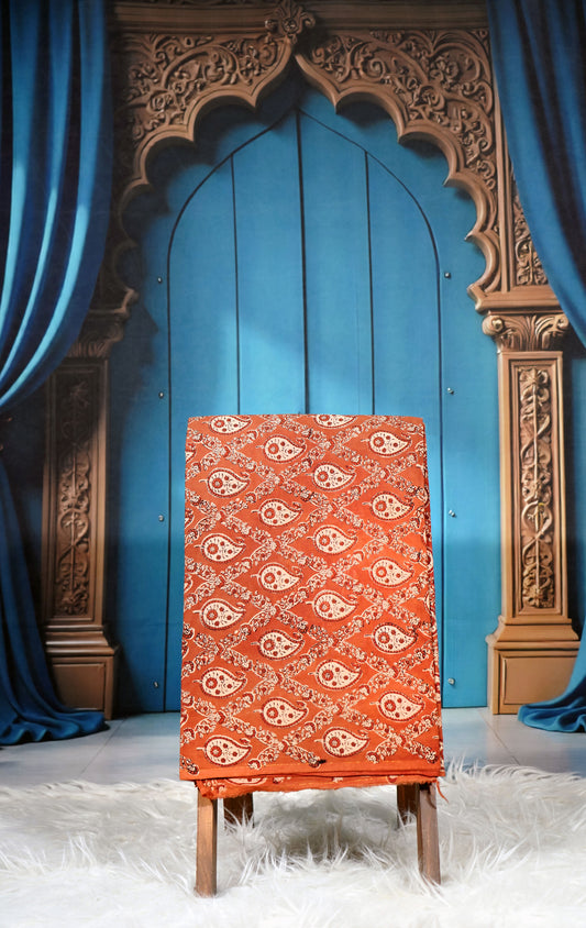 Terracotta Paisley Ajrak Cotton Fabric