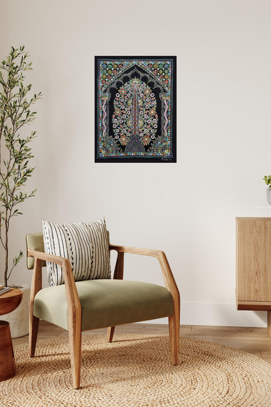 Ornate Arch Tree – Indian Folk Painting Combining Nature & Decorative Patterns
