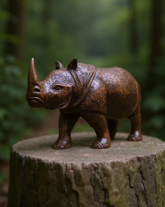 Majestic Rhino | Handcrafted Wooden/Metal Rhino Figurine for Home Décor