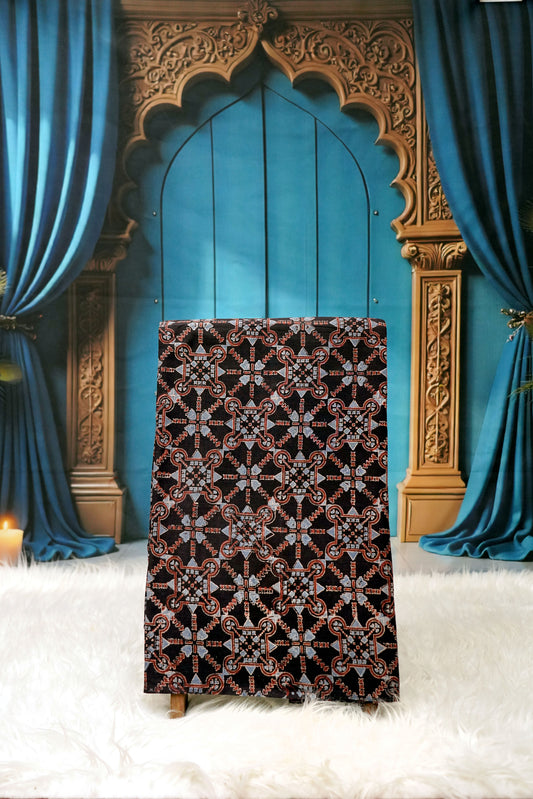 Ajrak Midnight Lattice | Handcrafted Ajrak Fabric