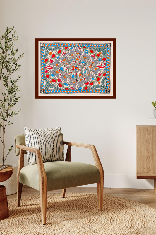 Rajgaj Yatra – Handpainted Madhubani Art Symbolizing Royal Procession