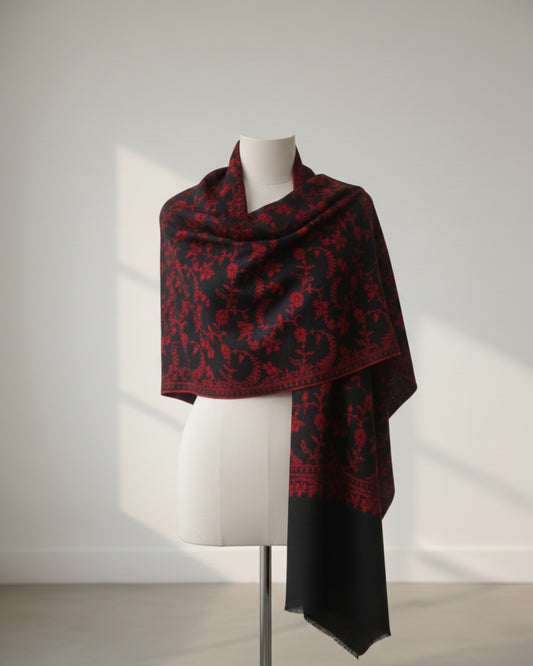 Laal Resham Kashmiri Pure Pashmina Handwoven Shawl