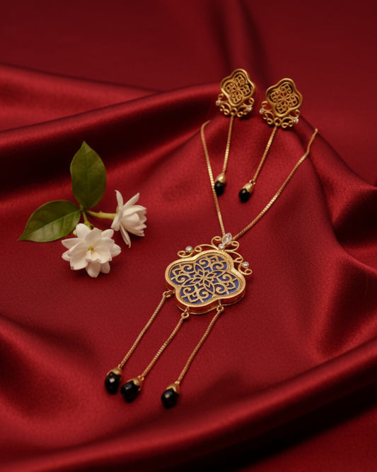 Gold-Plated Chandrika Haar Thewa Pearl Majesty Set