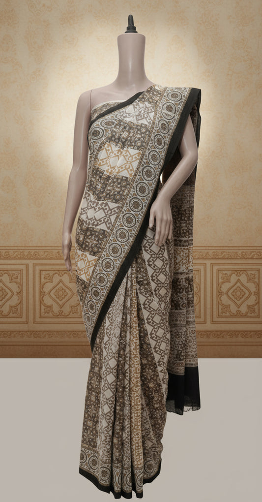 Ajrak Geometric Elegance | Handwoven Saree