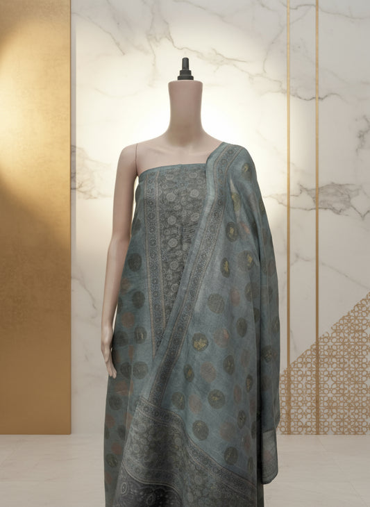 Neel-Gulabi Bindi Ajrak | Handloom Cotton Suit