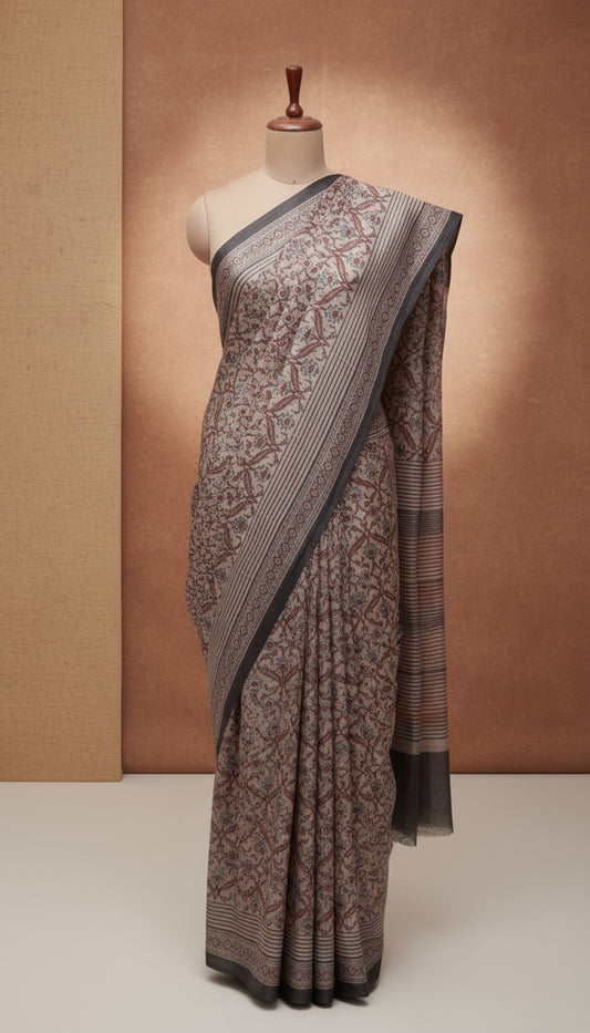 Traditional Geometric Mandala Ajrak | Handwoven Heritage Saree