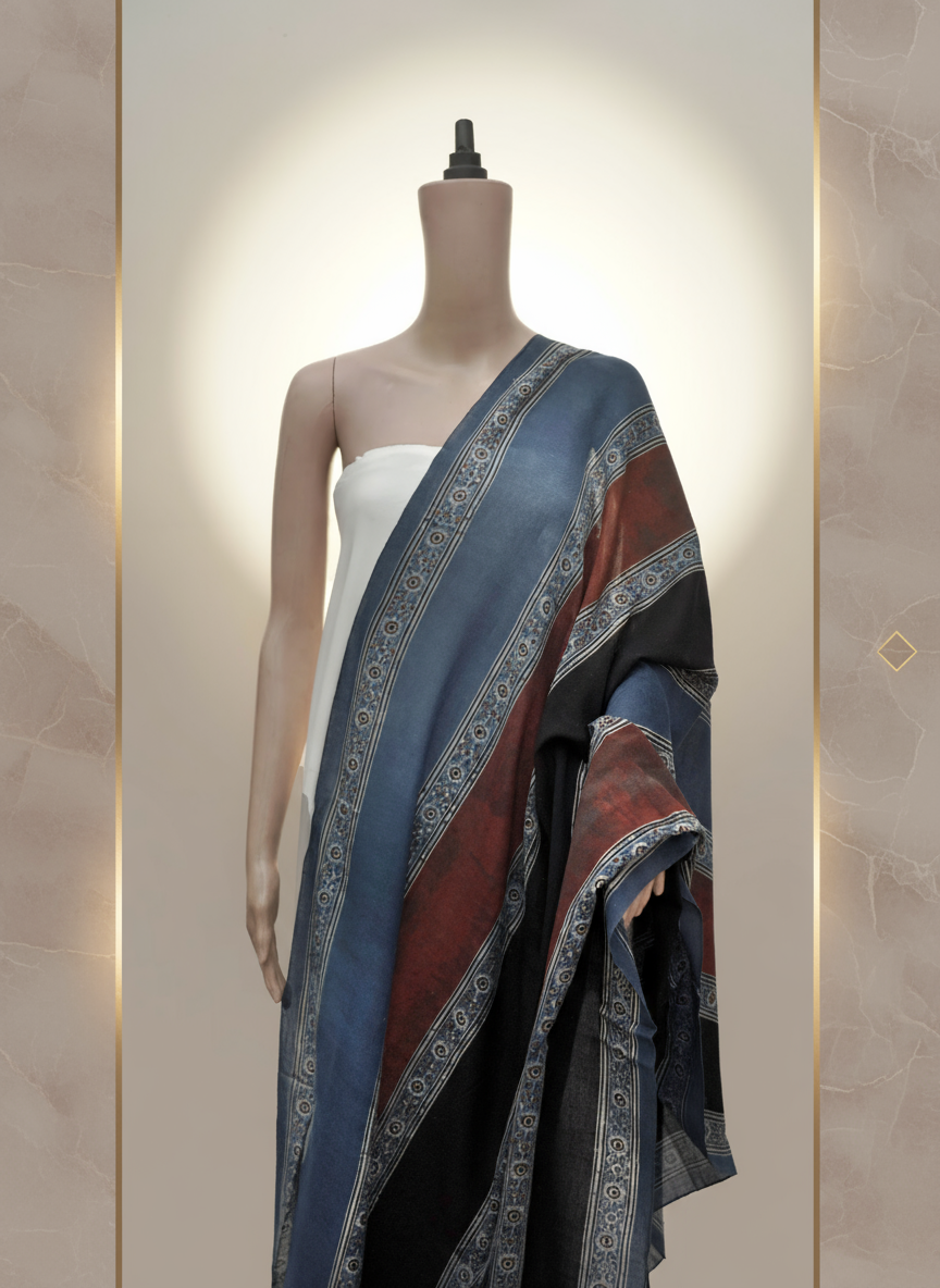 Ajrak Neel Varna | Handwoven Dupatta