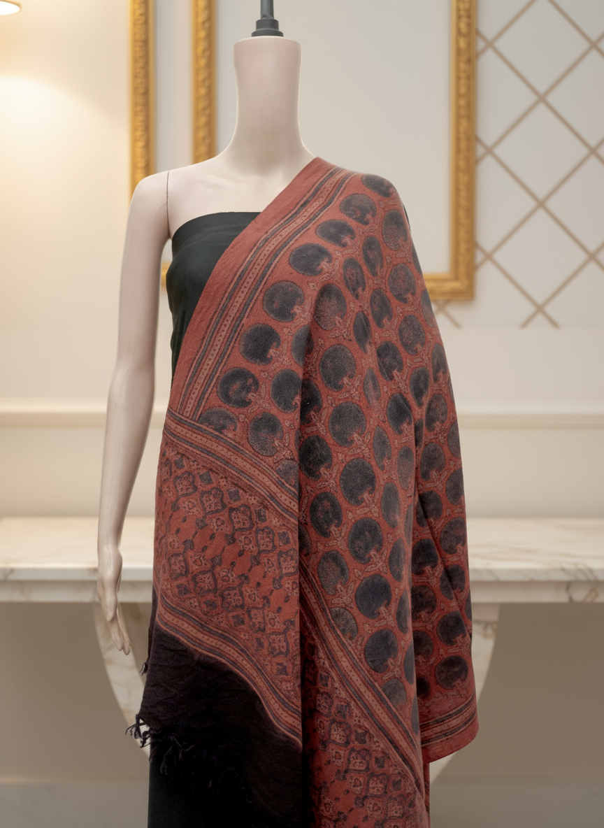Ajrak Rakt Amber | Handwoven Dupatta